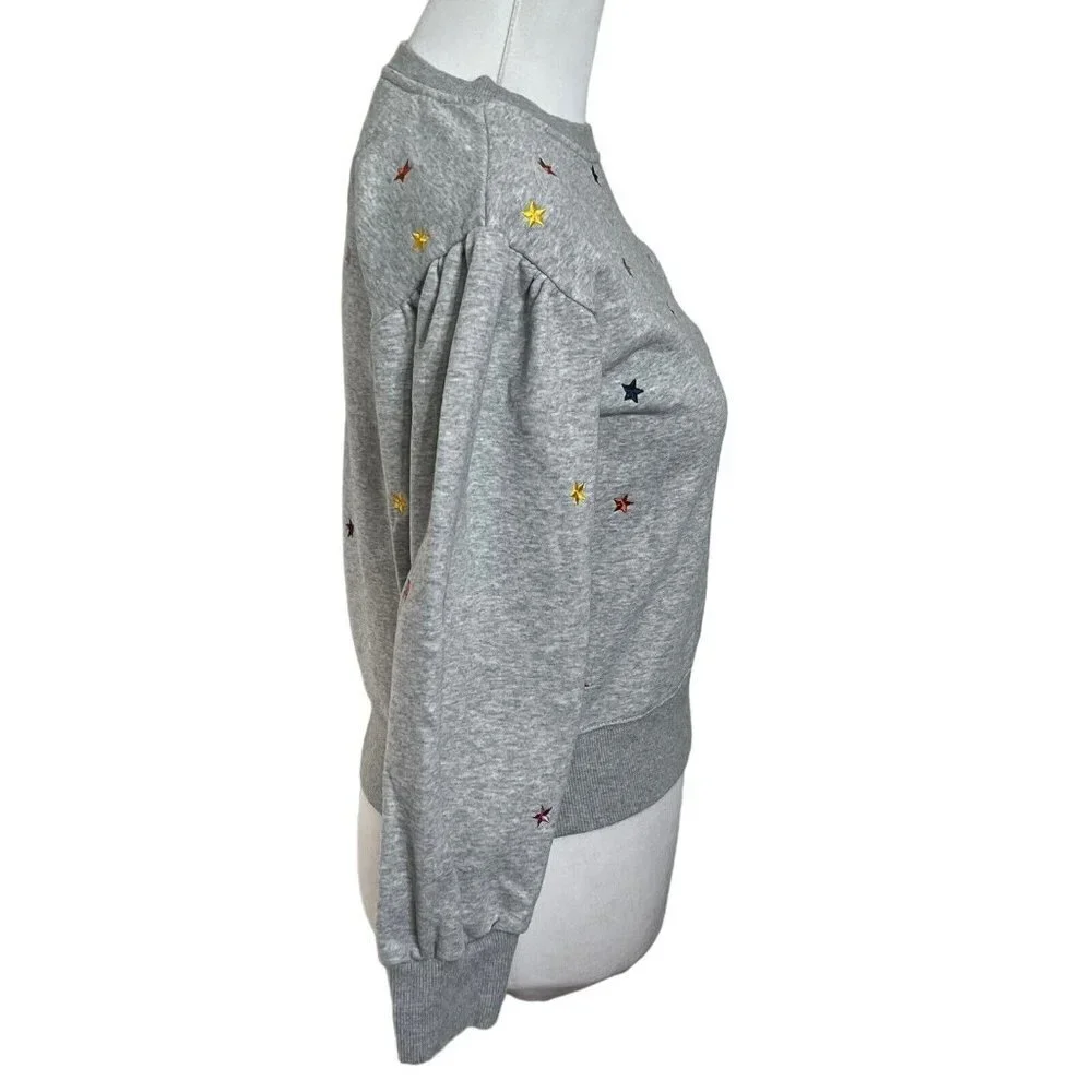 AG Adriano Goldschmied Girls Sweatshirt Medium Gray Puff Sleeve Embroidered Star